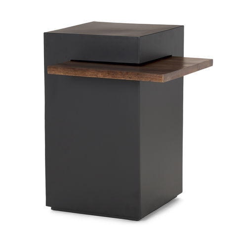 Charles Matte Black Metal with Wood Shelf Square Accent Table