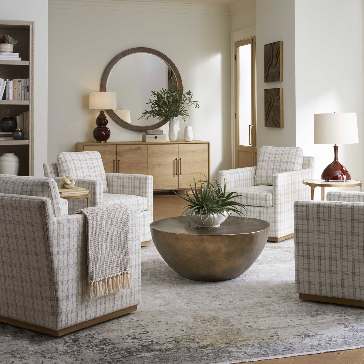 Basie Casual Linen Swivel Chair, Accent Chair by Uttermost, 31.5" width x 31" height x 27.75" depth View 2