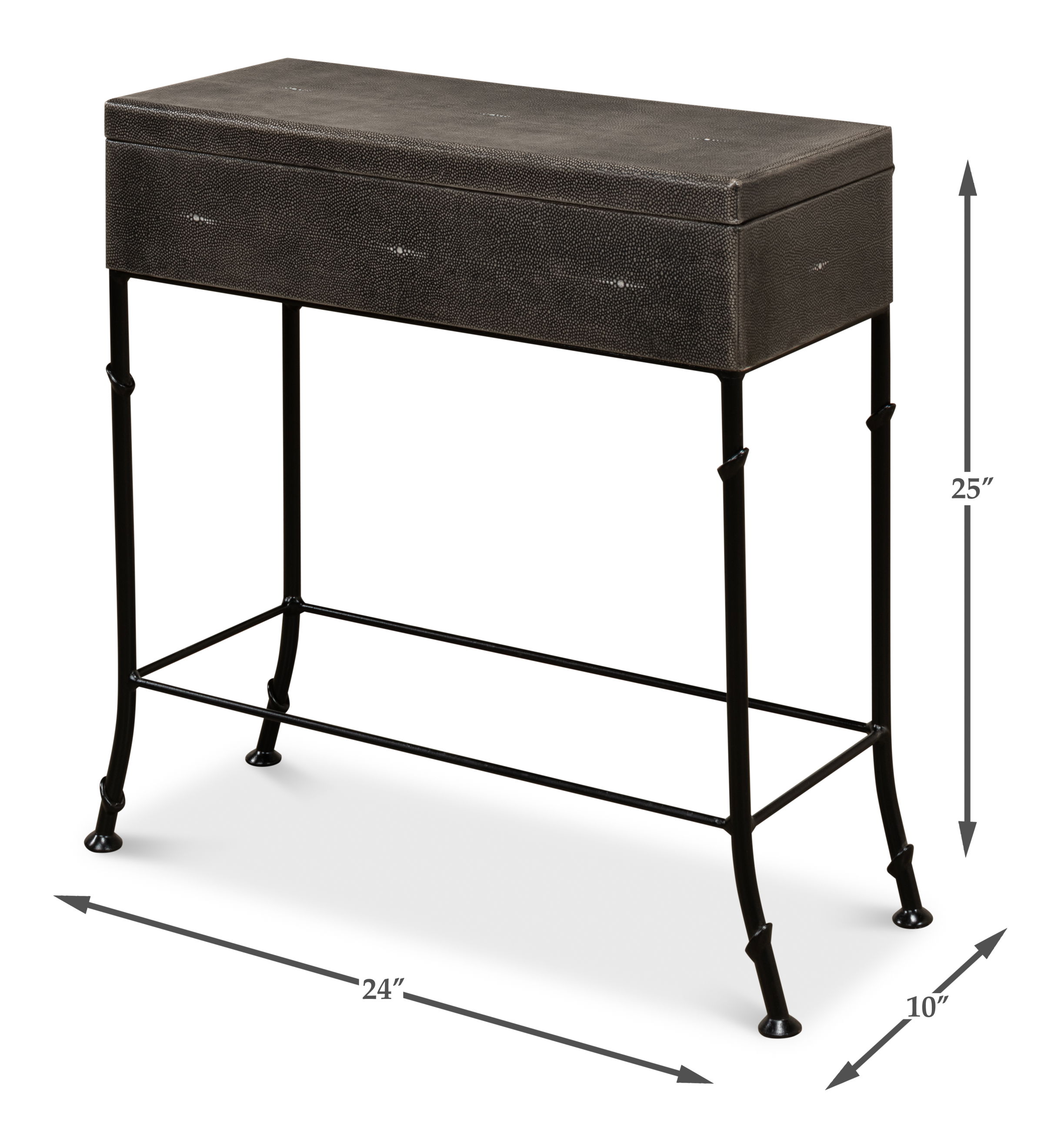 Grey Leather Shagreen Box On Stand, Side & End Table by Sarreid, 24" length x 10" width x 25" height View 14