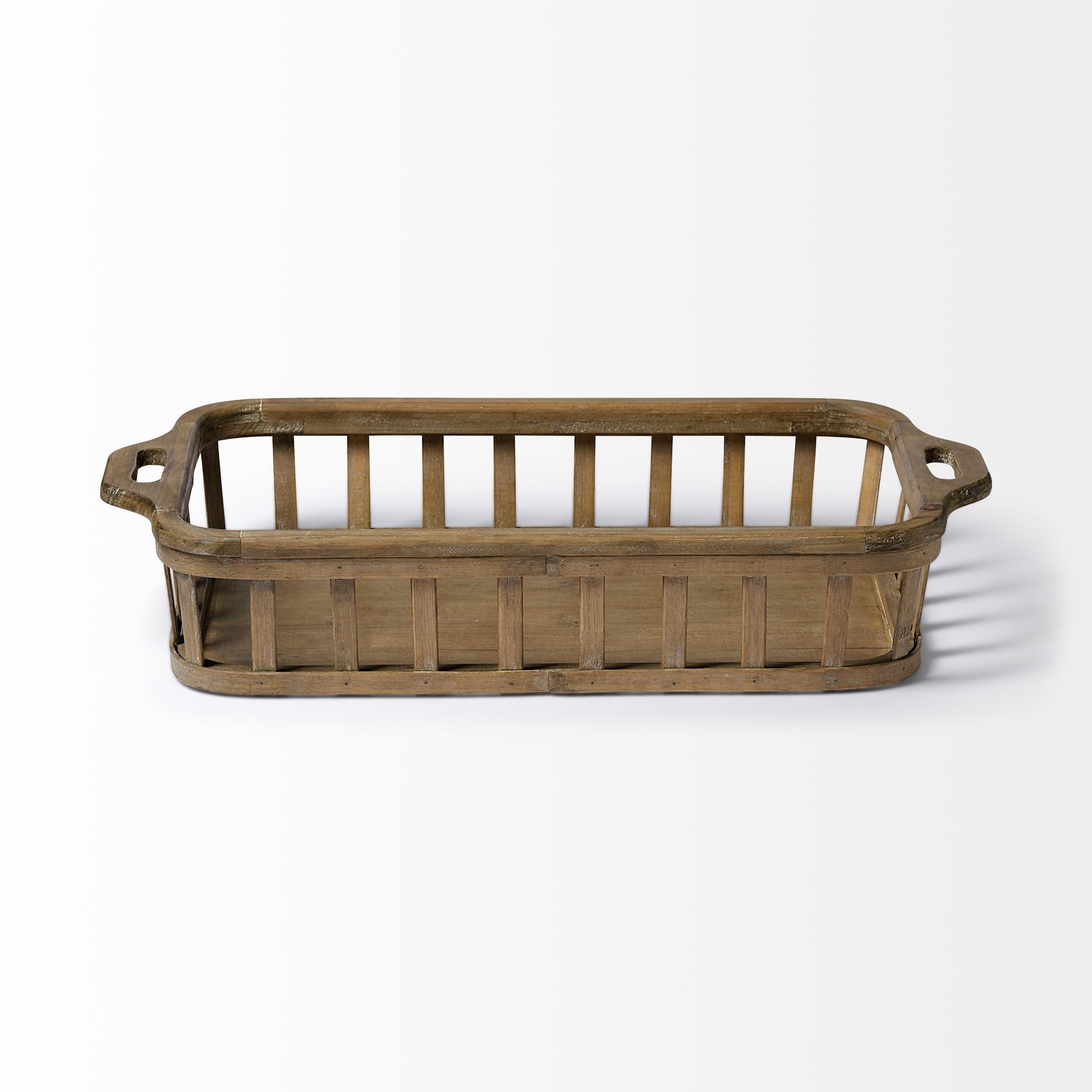 Louis Set of 2 Natural Wood Slated Nesting Trays, Decorative Tray by Mercana, 27.56" length x 13.98" width x 4.92" height View 5