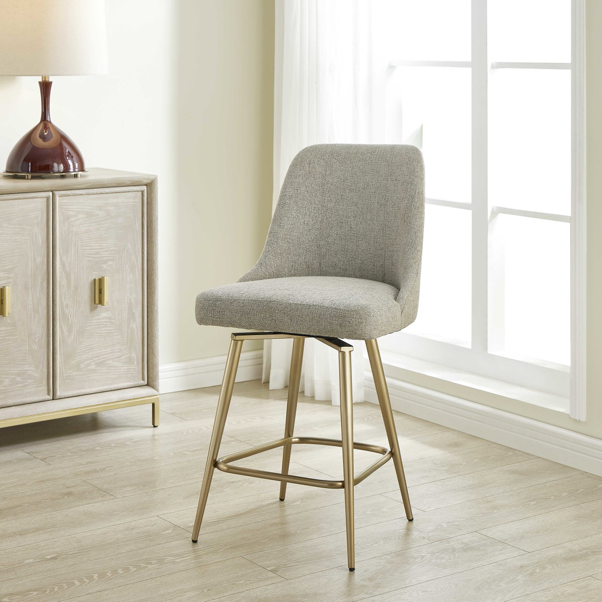 Bramwell Upholstered Counter Stool, Counter & Bar Stool by Uttermost, 20" width x 39.25" height x 23.5" depth View 2