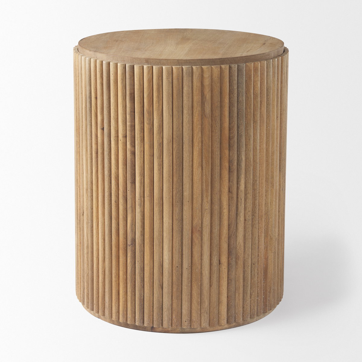 Terra 18L x 18W x 22H Light Brown Wood Fluted Round Side Table, Side & End Table by Mercana, 18" length x 18" width x 22" height View 5