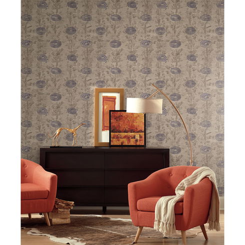 French Marigold Tan & Purple Wallpaper