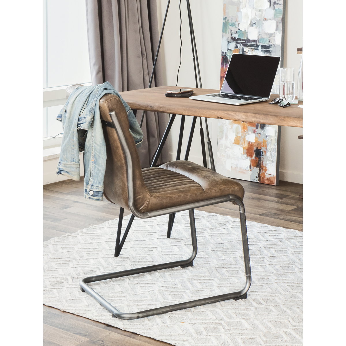Ansel Dining Chair Grazed Brown Leather - Set Of Two, by Moe's Home, 21" width x 35" height x 26" depth View 5