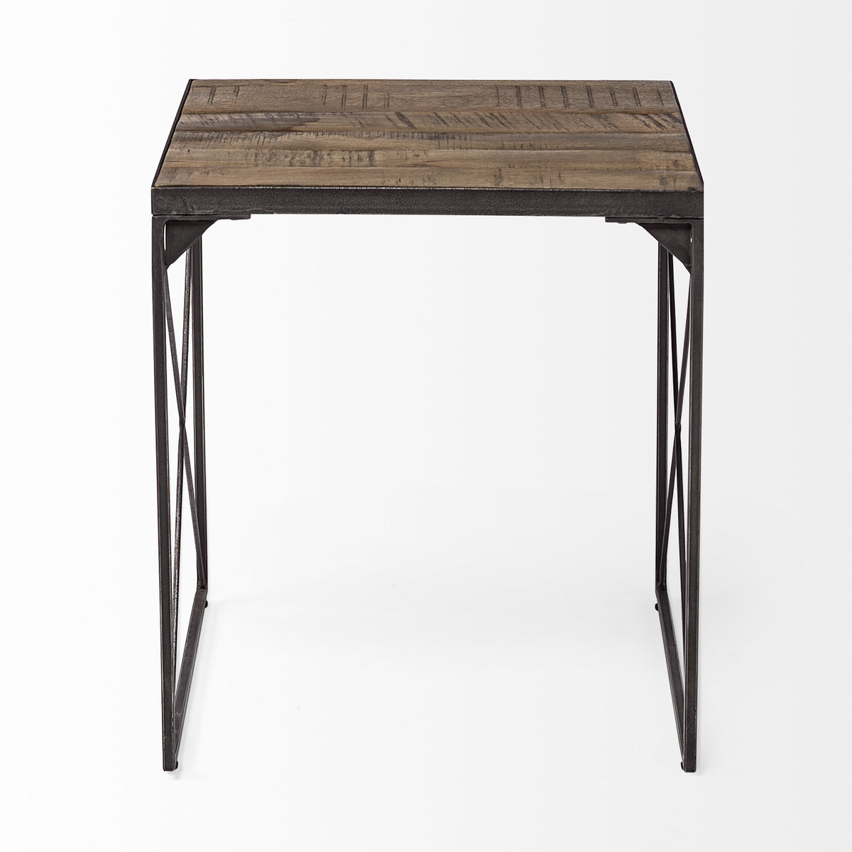 Trestman II 24' x 22.5' Square Top Medium Brown Wood and Iron Cross Braced End/Side Table, Side & End Table by Mercana, 24" length x 24" width x 22.5" height View 6