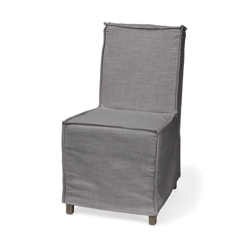 Elbert Solid Back Dining Side Chair | Grey Fabric with Brown Wood