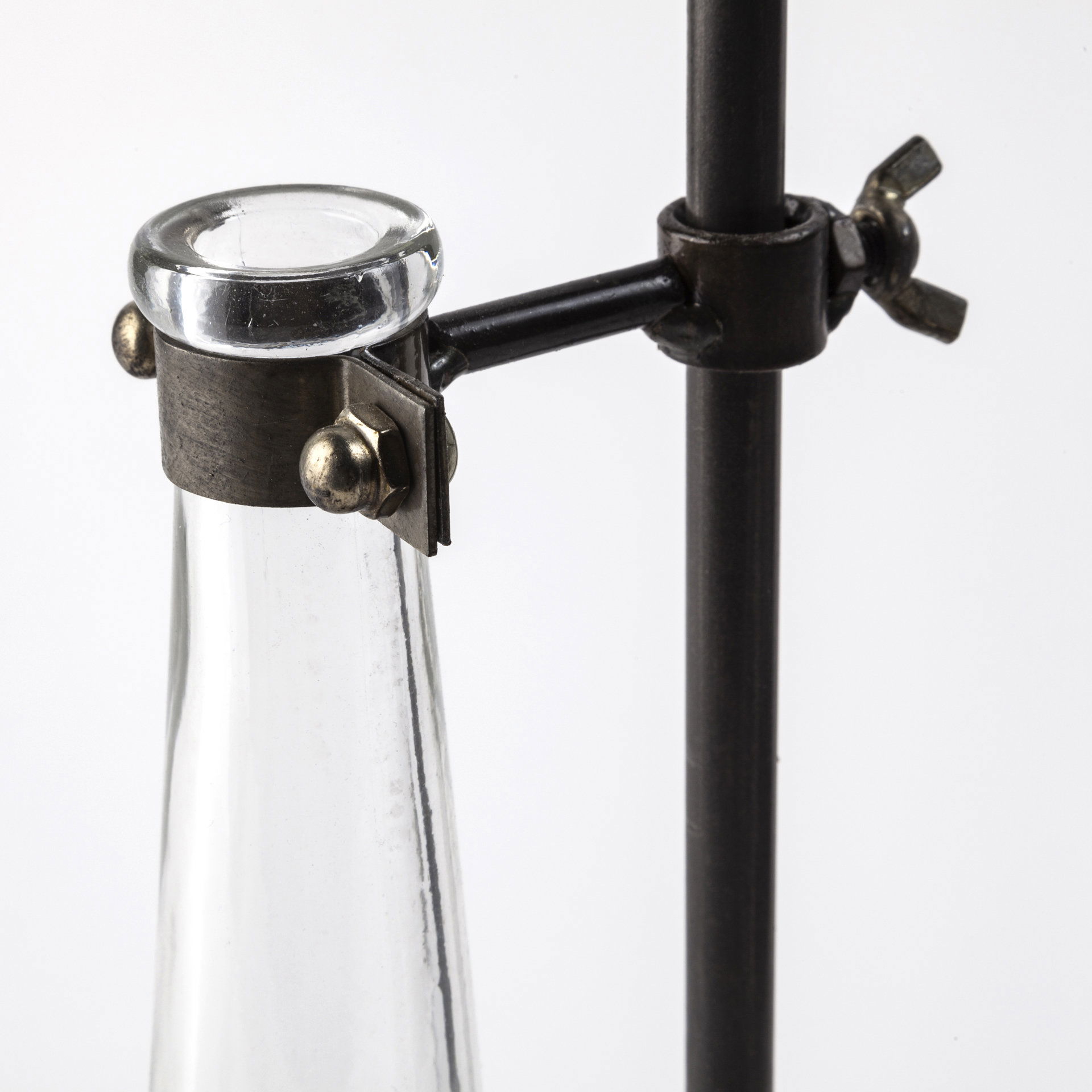 Jarvis Set of Five Dark Brown Metal and Glass Chemistry Inspired Bottles large image 