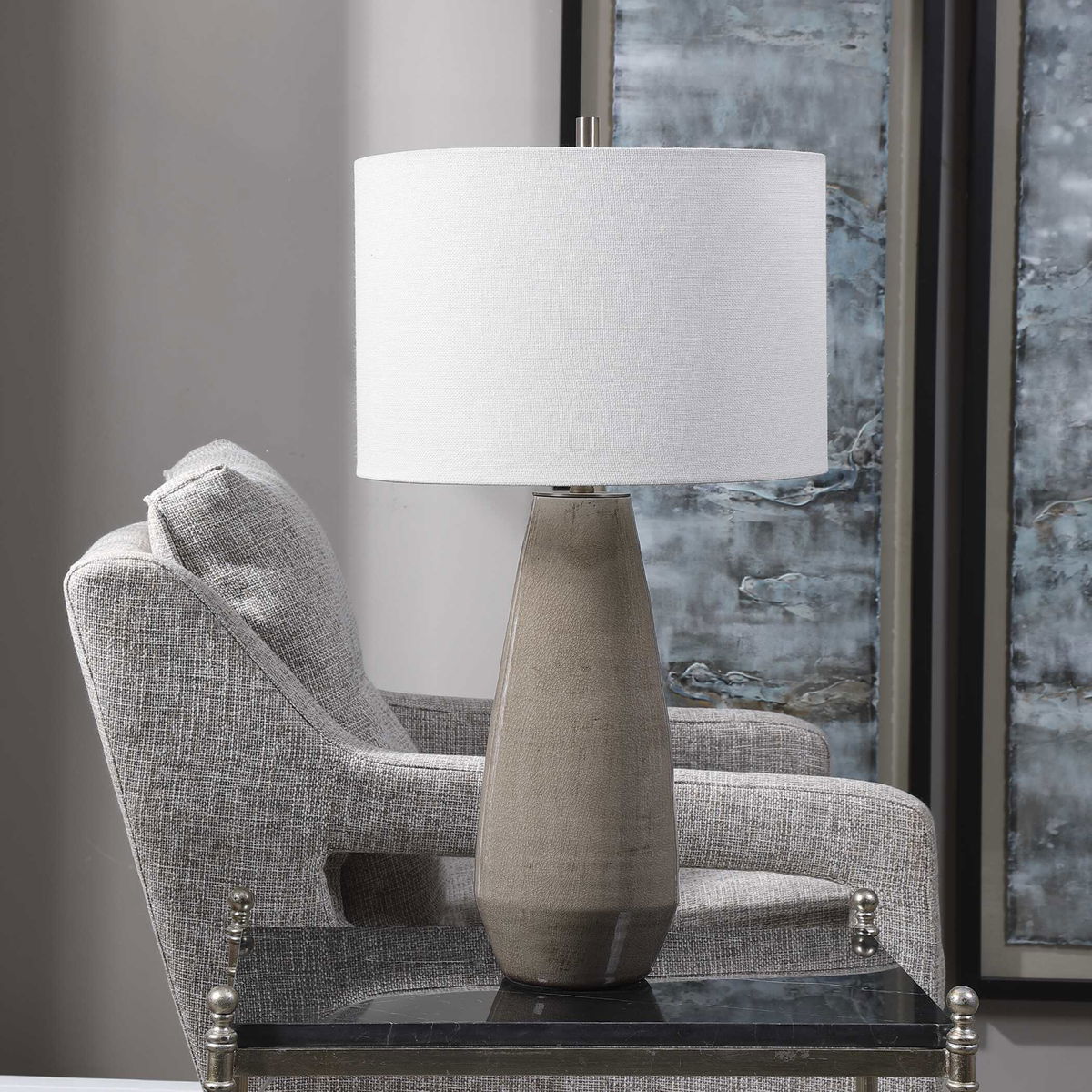 Volterra Taupe-Gray Table Lamp, by Uttermost, 15" width x 27.5" height x 15" depth View 4