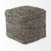 Aalia  Charcoal Leather and Jute Pouf, Ottoman by Mercana, 16" length x 16" width x 16" height thumbnail 4