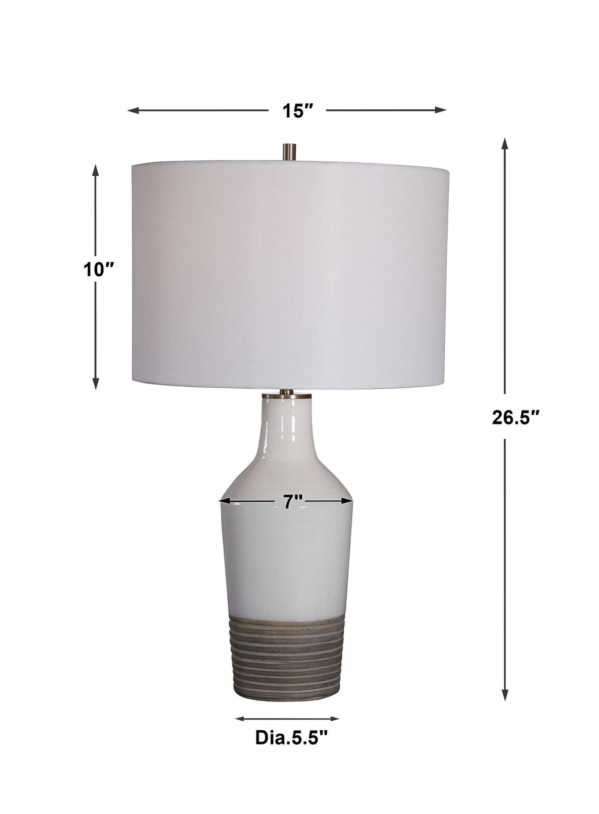 Dakota White Crackle Table Lamp, by Uttermost, 15" width x 26.5" height x 15" depth View 3