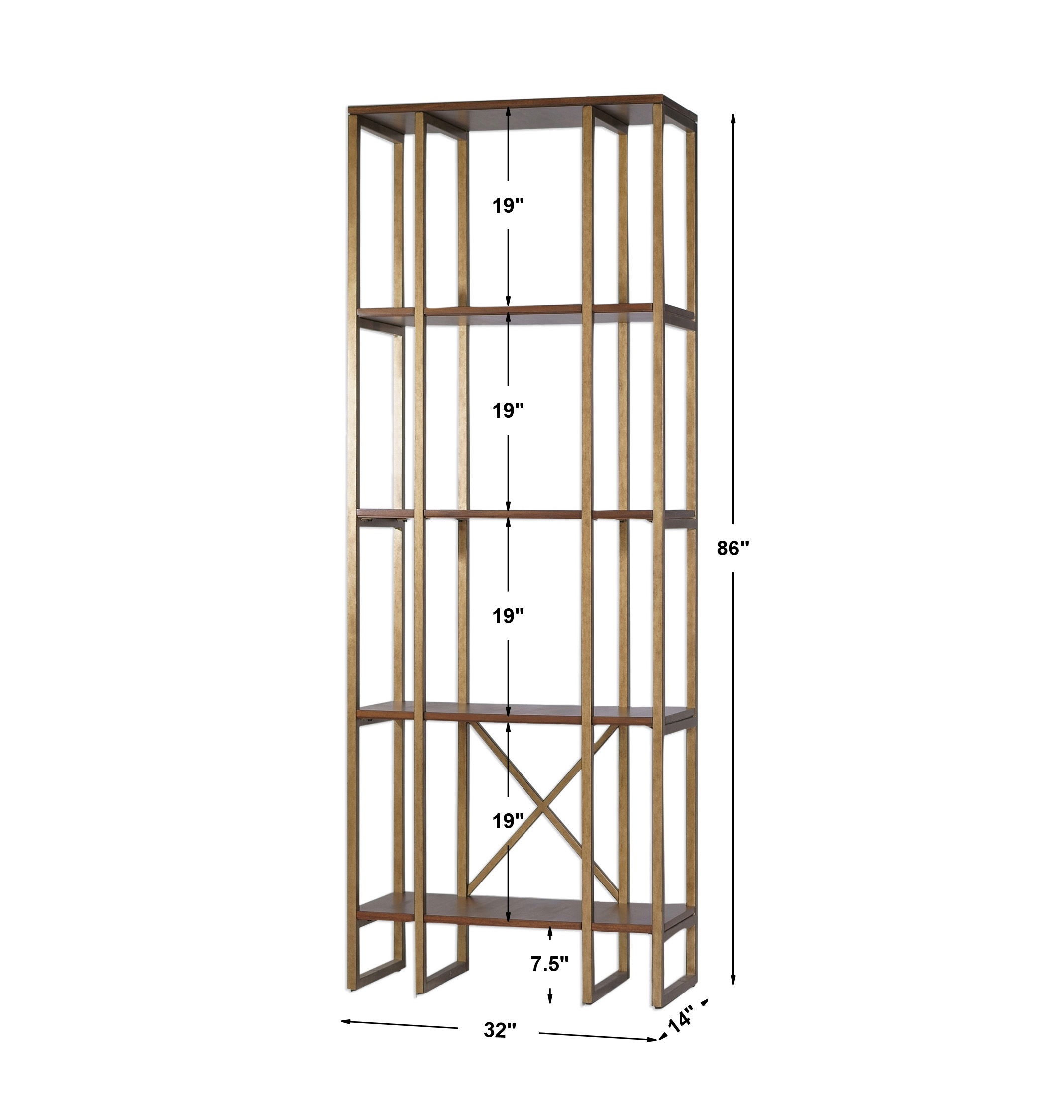 Karishma Antique Gold Etagere, Furniture by Uttermost, 32" width x 89" height x 14" depth View 3