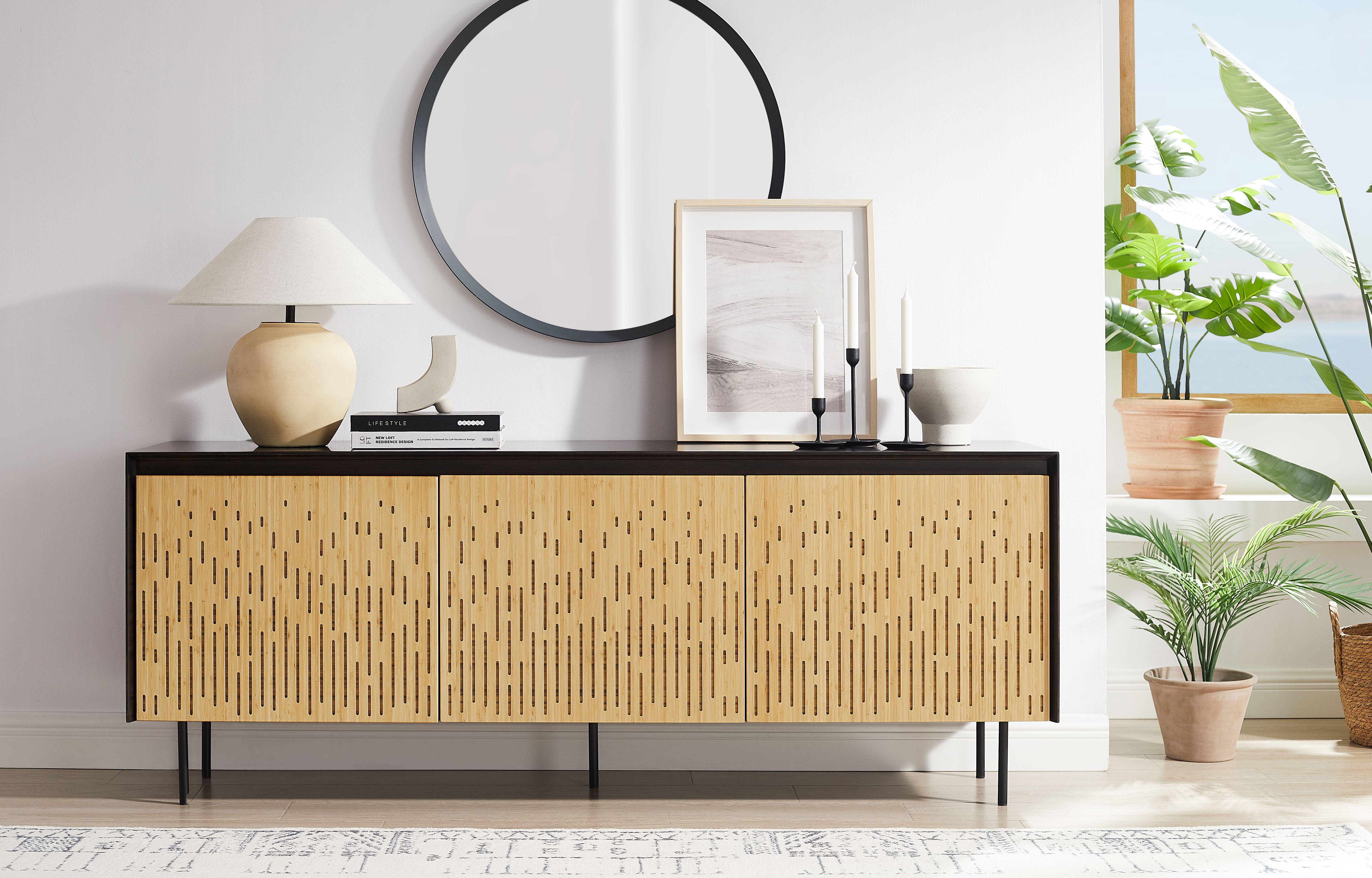 Hanna Console Sideboard, Caviar/Wheat, Sideboards & Buffet by Greenington, 72" length x 18" width x 28" height View 13