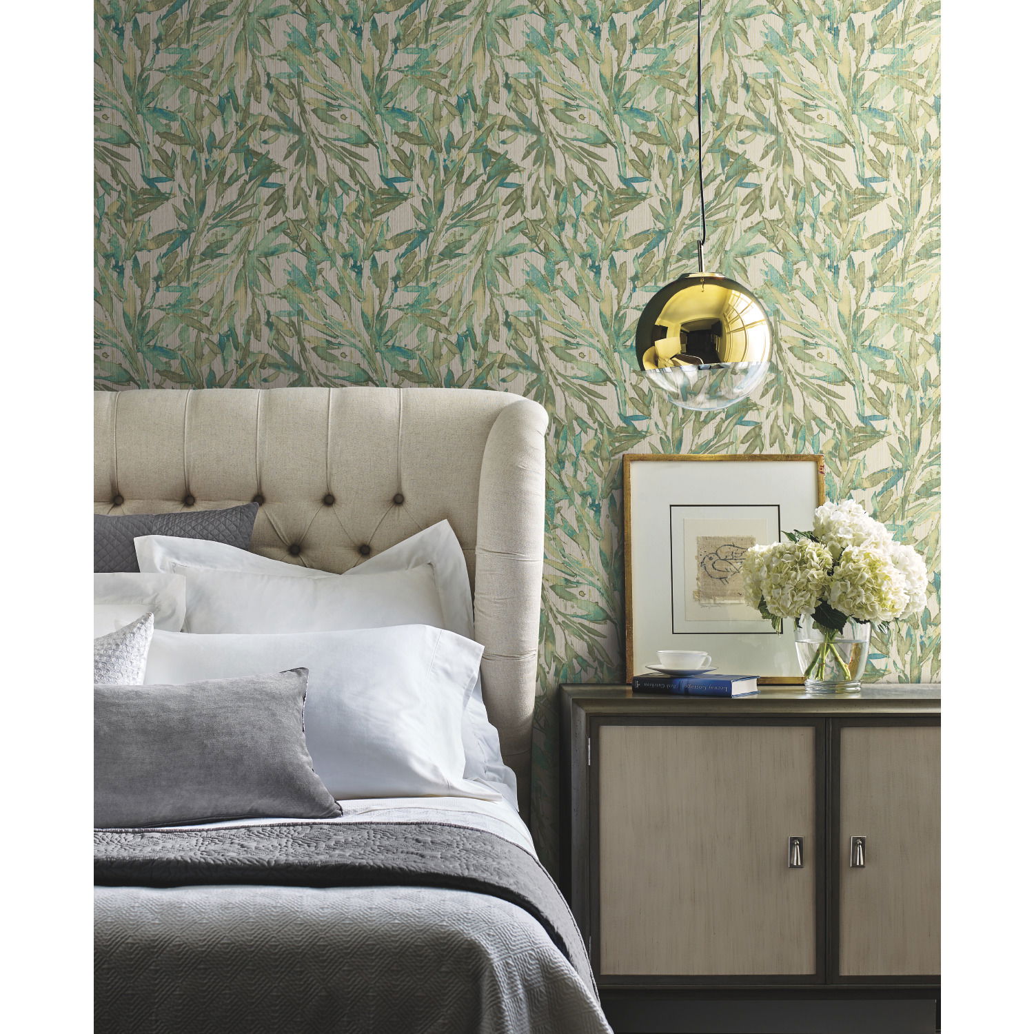 Rainforest Leaves Teal Wallpaper, by York Wall, 33' length x 1'9" width x 0.02" depth View 2