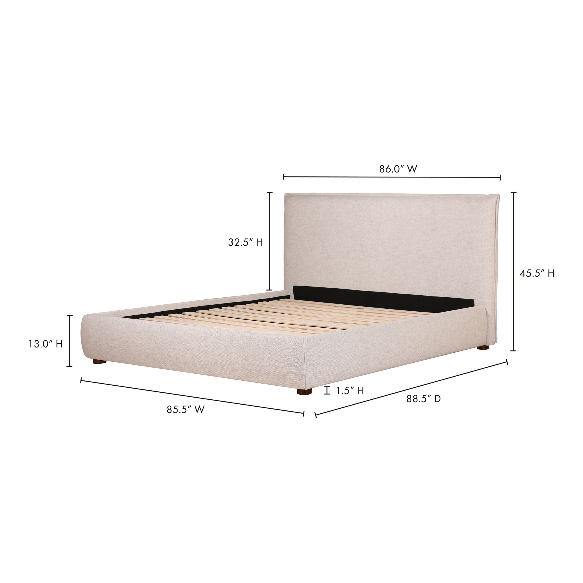 Luzon King Bed Light Grey, by Moe's Home, 85.5" width x 45.5" height x 88.5" depth View 18