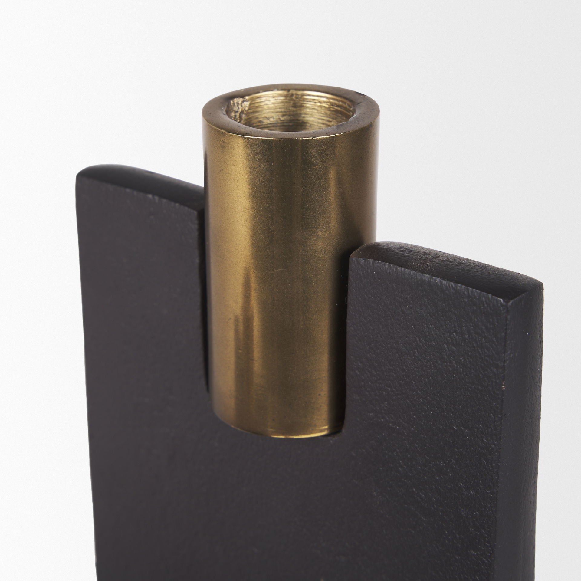 Polli Matte Black with Brushed Gold Metal Taper Candleholders (Set of 2), Candles & Candle Holder by Mercana, 4.33" length x 4.15" width x 11.4" height View 11