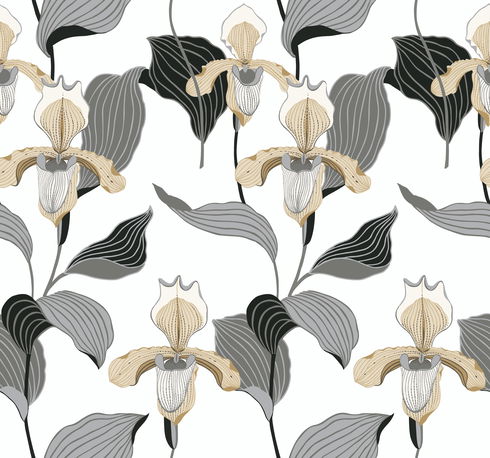 Lady Slipper Gold & Grey Wallpaper