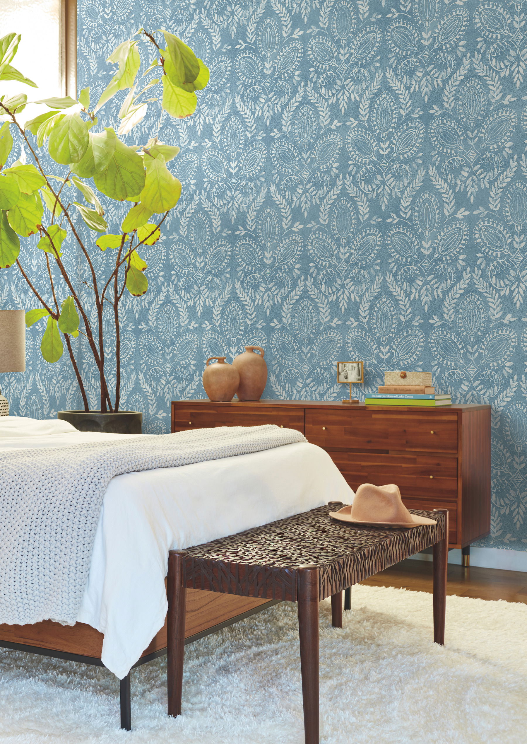 Laurel Damask Blue Wallpaper large image 