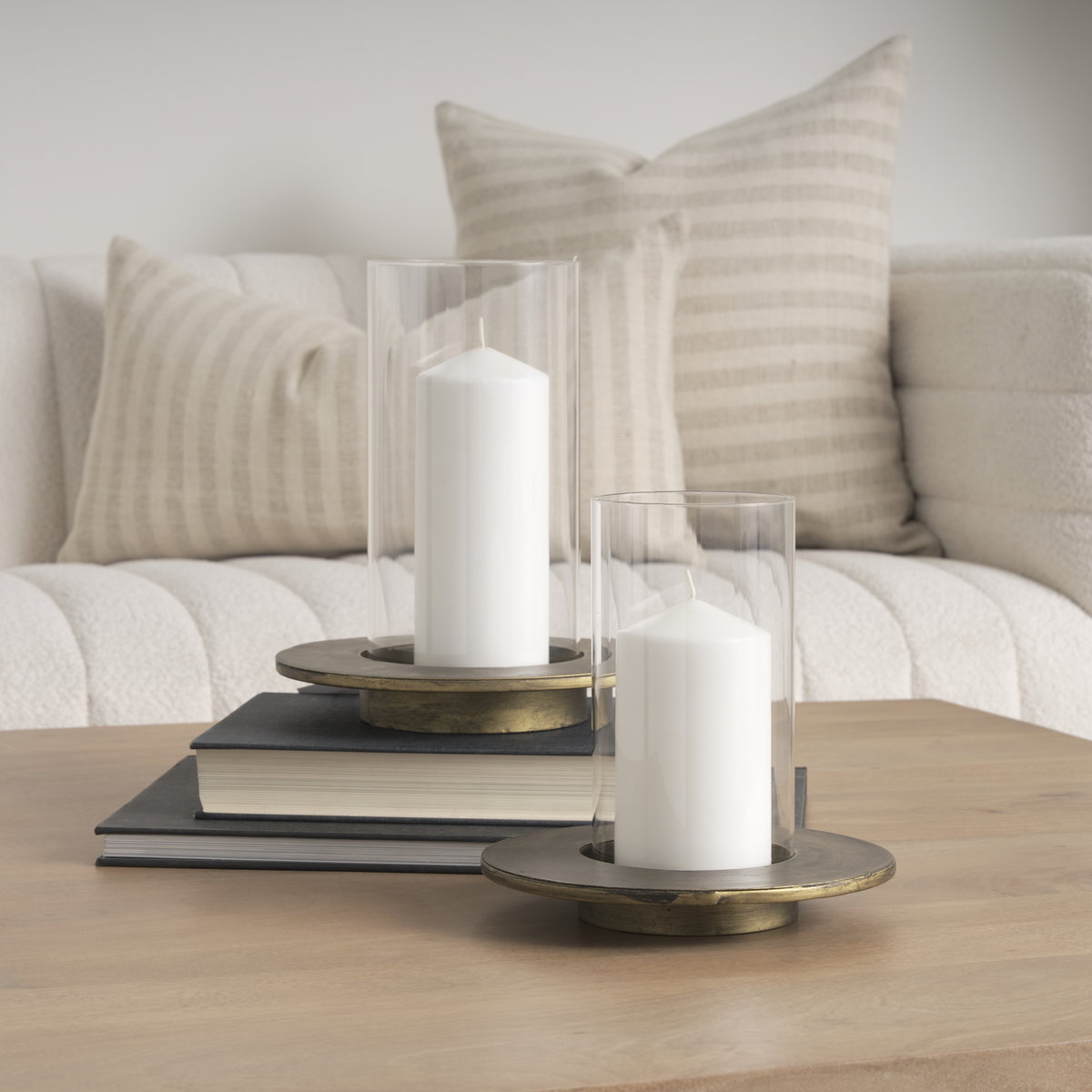 Vivian Gold Metal and Glass Hurricane Candle Holder (Set of 2), Candles & Candle Holder by Mercana, 9.06" length x 9.06" width x 13.98" height View 2