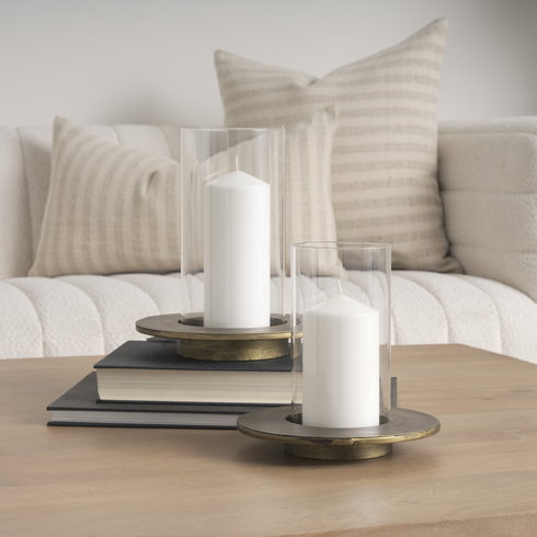 Vivian Gold Metal and Glass Hurricane Candle Holder (Set of 2)