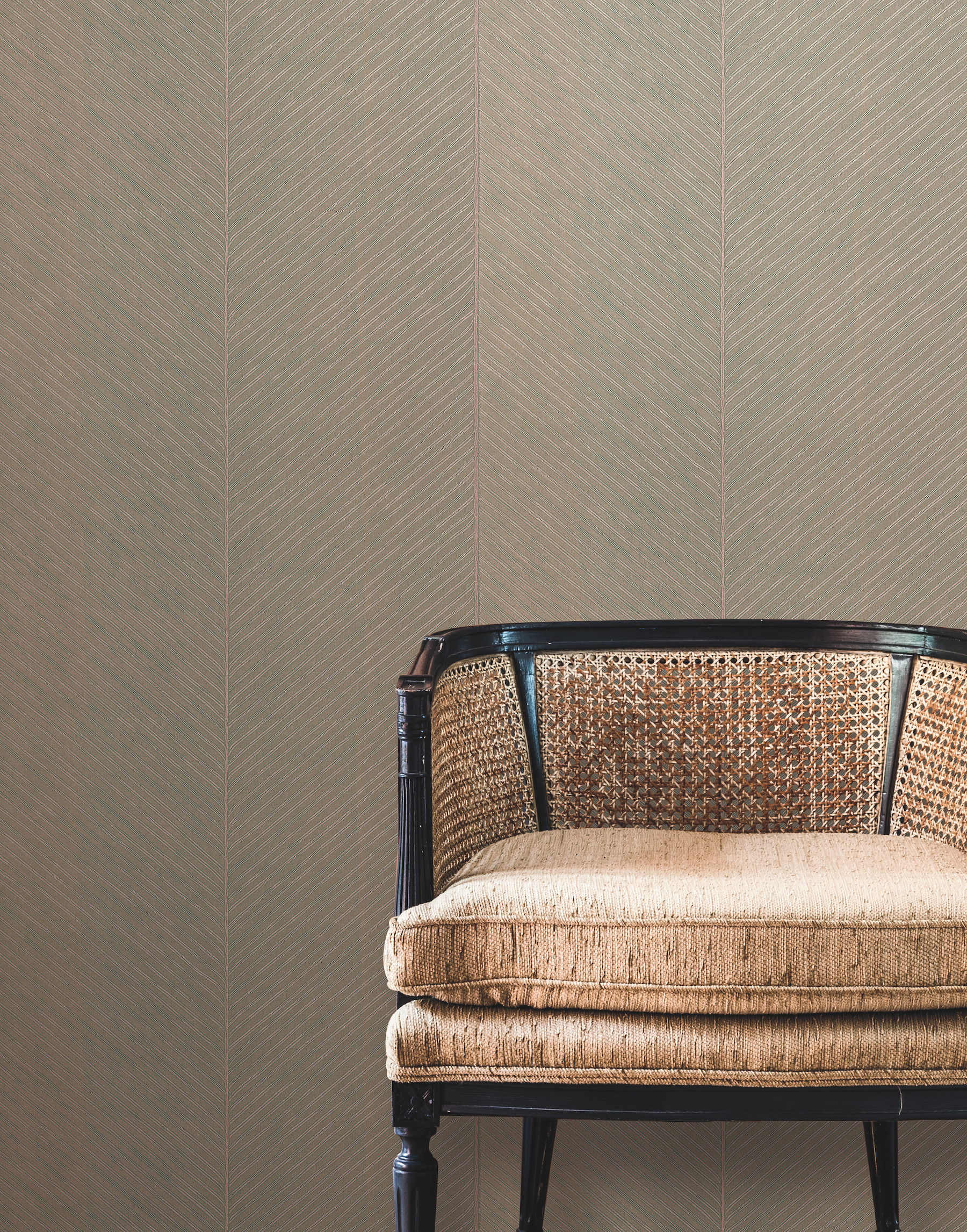 Palm Chevron Taupe & Gold Wallpaper large image 
