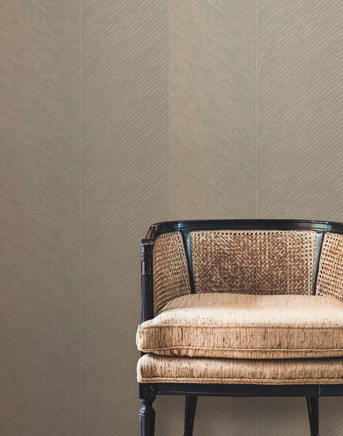 Palm Chevron Taupe & Gold Wallpaper
