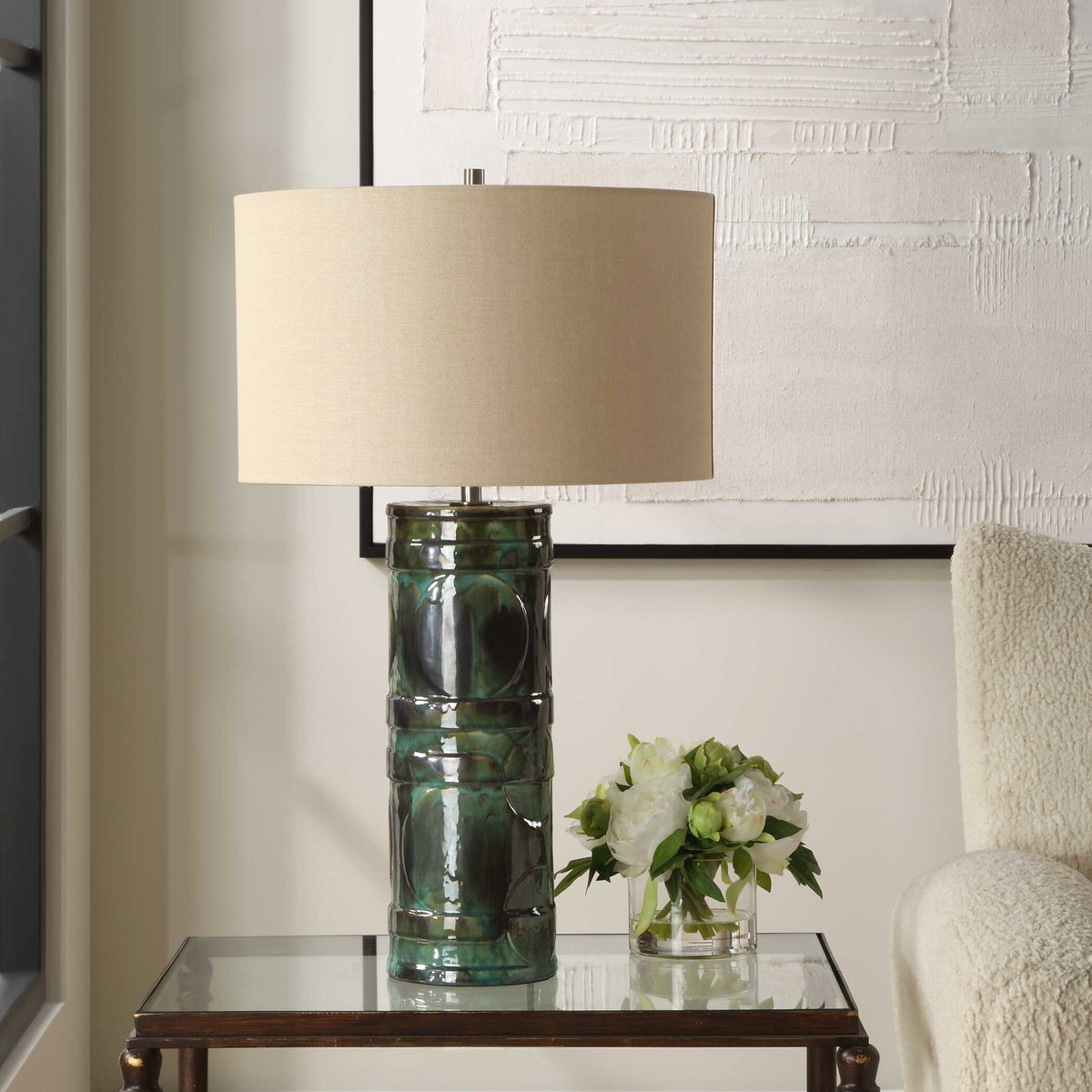 Loch Green Glaze Table Lamp, by Uttermost, 1'5" width x 2'4.25" height x 1'5" depth View 4