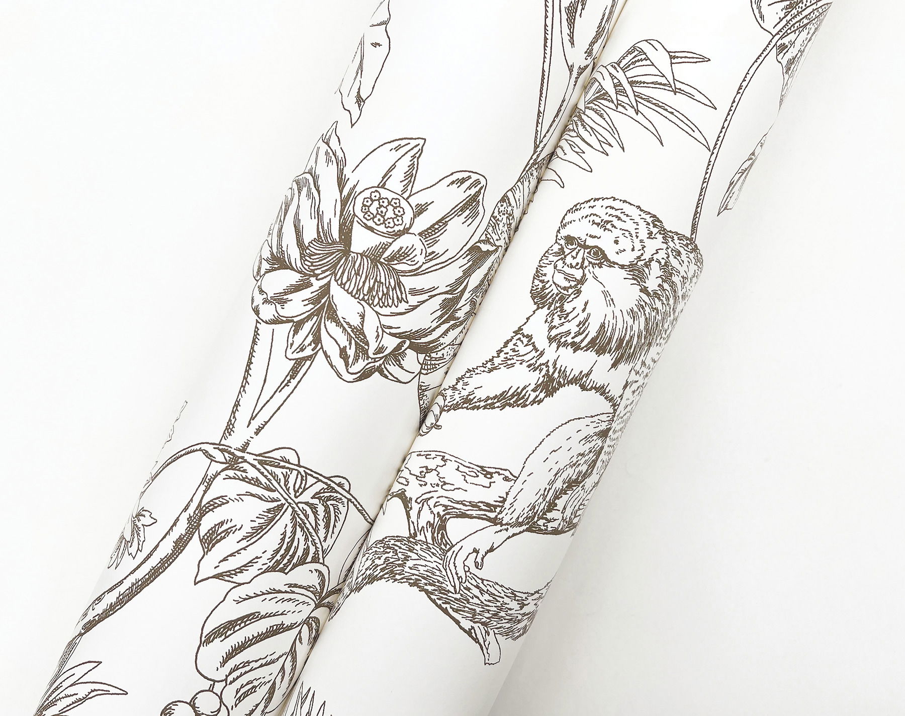 Tropical Sketch Toile Brown Wallpaper large image 