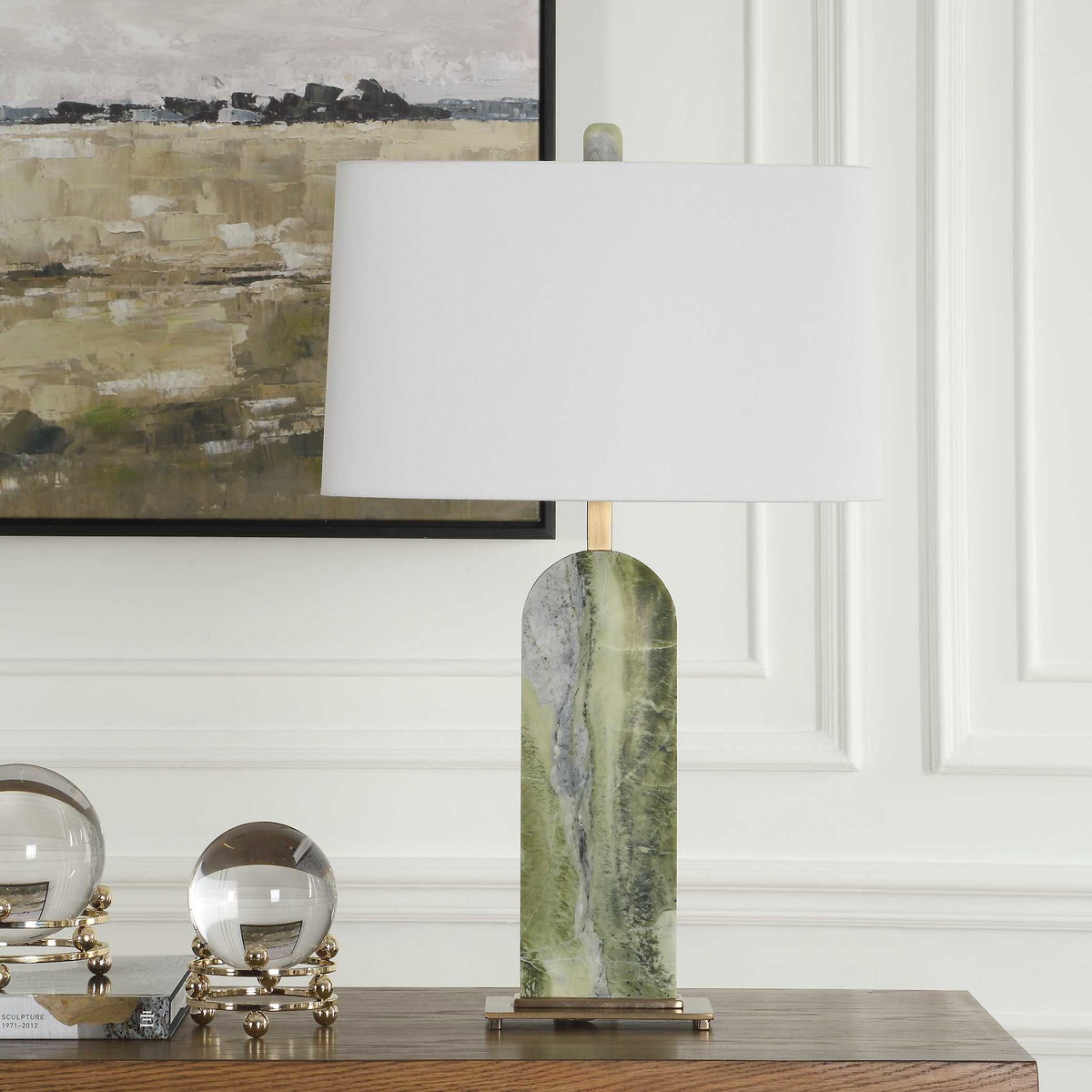 Moorea Green Marble Table Lamp, by Uttermost, 18" width x 28.25" height x 10" depth View 4