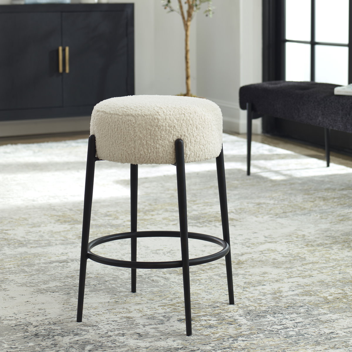 Arles Plush Counter Stool, Furniture by Uttermost, 20.5" width x 26" height x 20.5" depth View 2