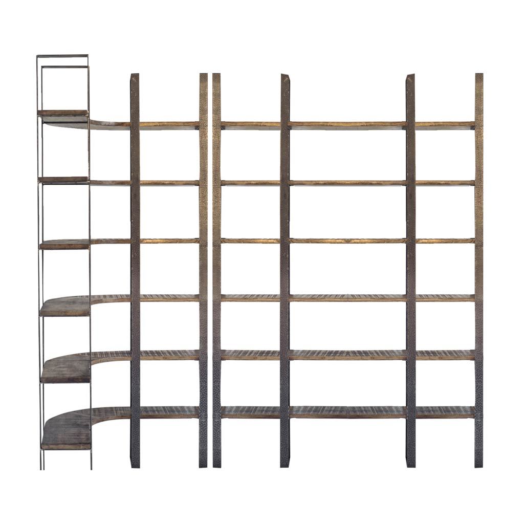 Taunton I 80L x  10.5W x 90H Brown Wood and Black Iron Six Shelving Unit, Shelving & Bookcase by Mercana, 80" length x 10.5" width x 90" height View 3