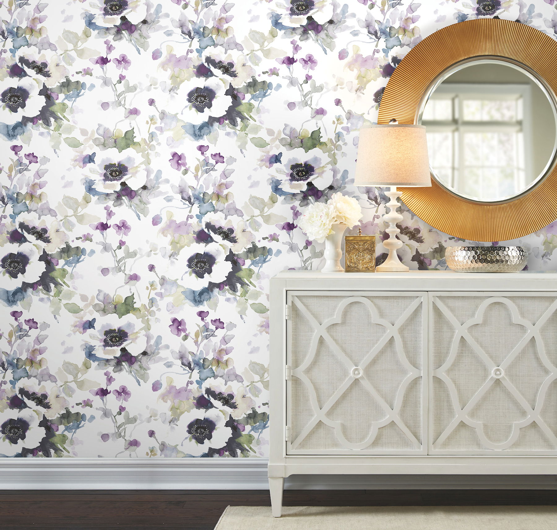 Garden Anemone Lilac & Green Peel & Stick Wallpaper large image 