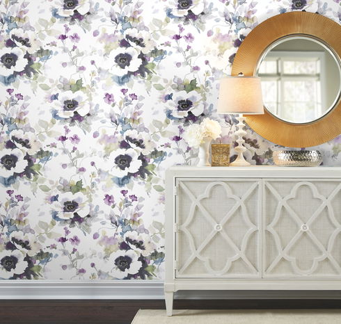 Garden Anemone Lilac & Green Peel & Stick Wallpaper