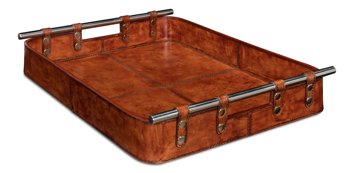Safari Leather Tray, by Sarreid, 1'3" length x 1'7" width x 2" height View 7
