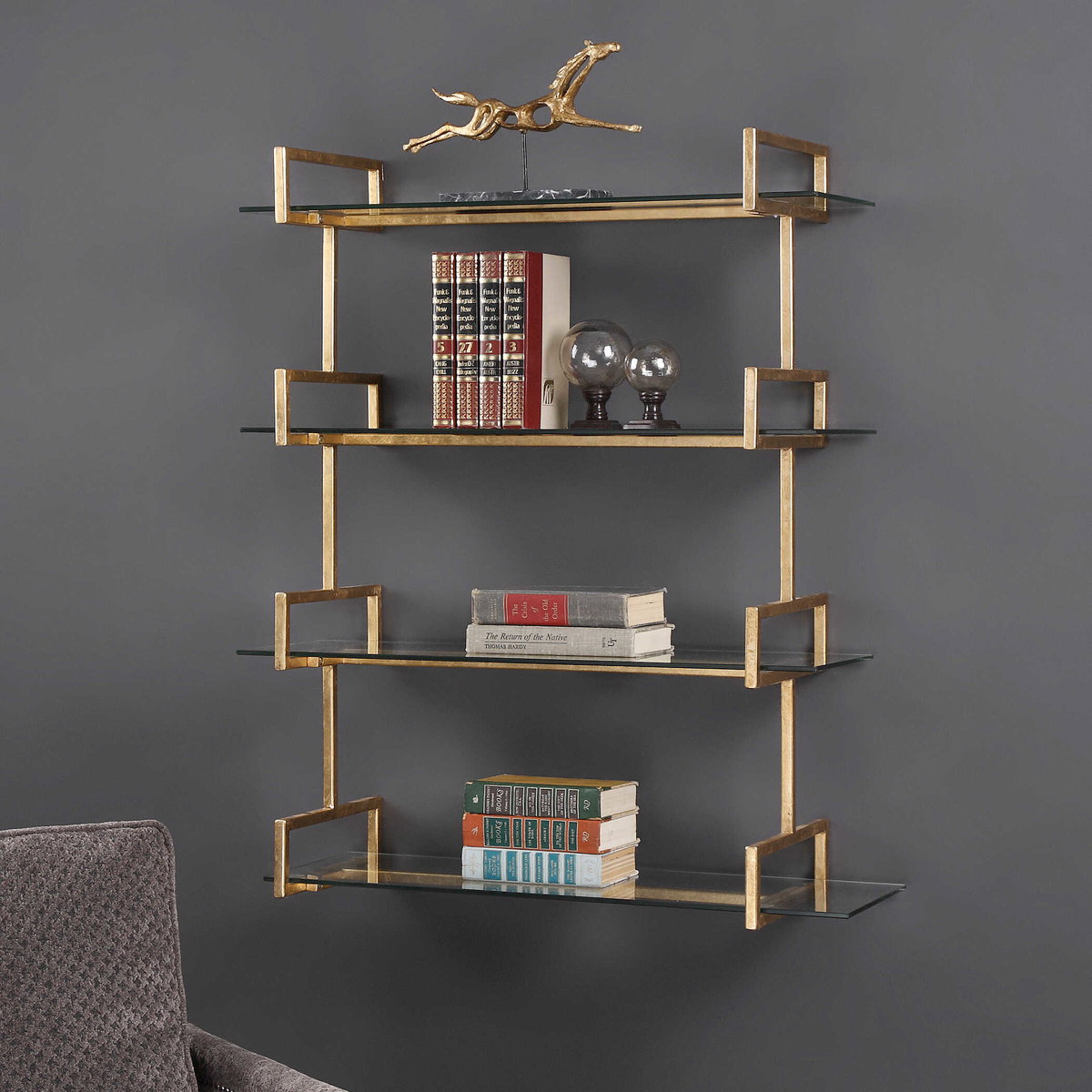 Auley Gold Wall Shelf, Sculptural Wall Art by Uttermost, 31.5" width x 39.5" height x 11.75" depth View 2