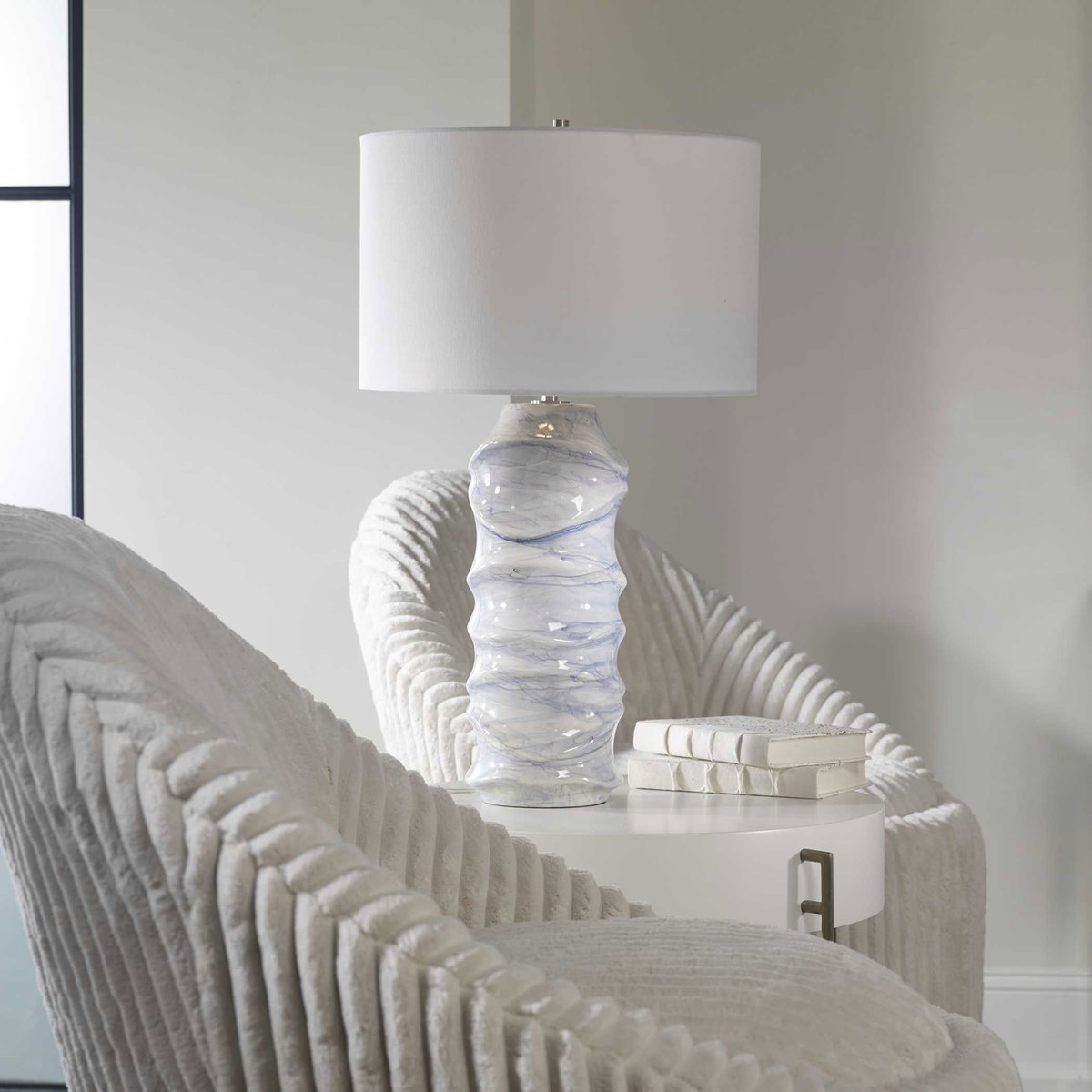 Waves Blue & White Table Lamp, by Uttermost, 16" width x 27.5" height x 16" depth View 9