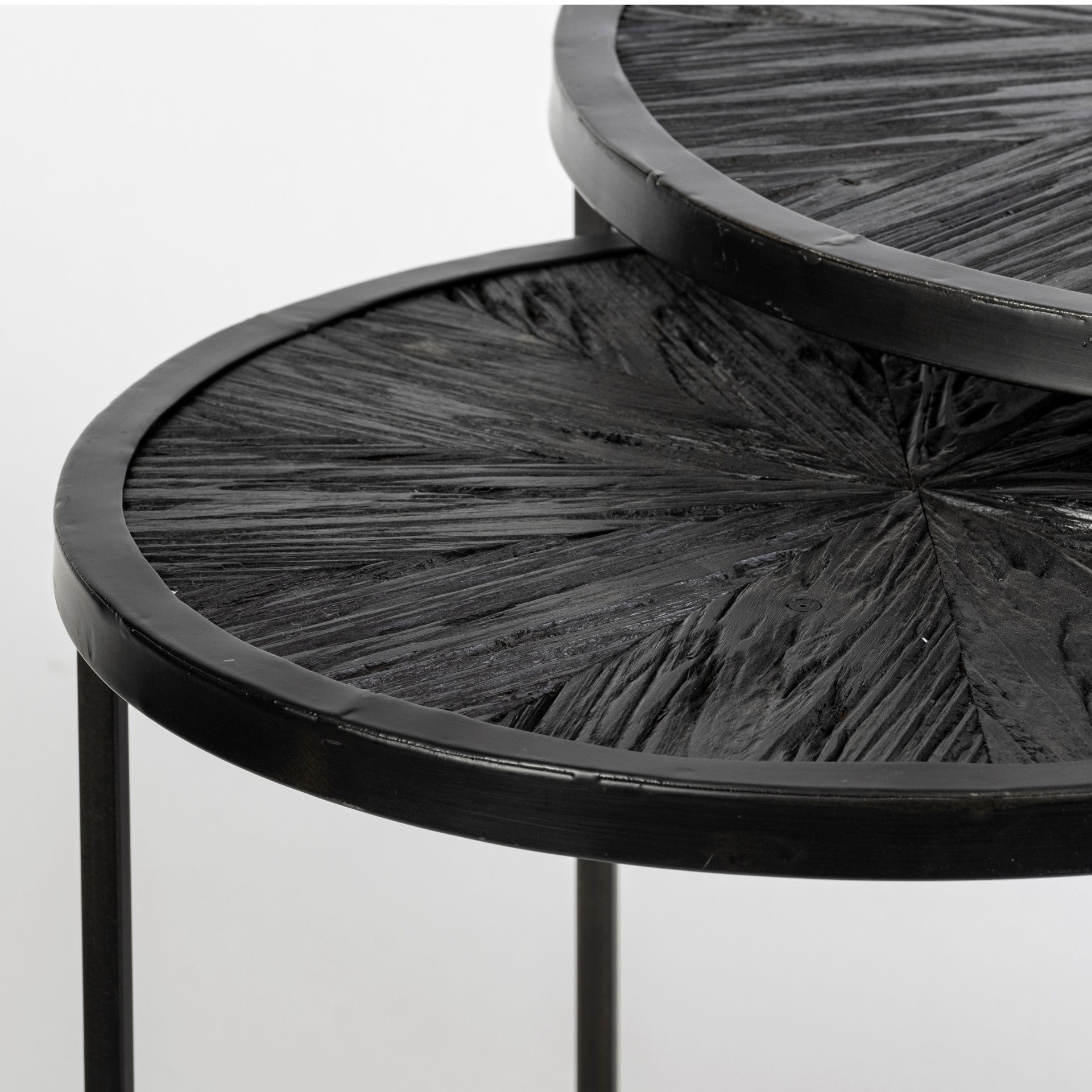 Chakra 19.7' Set of Two Round Dark Wood Top Black Frame Accent Tables large image 