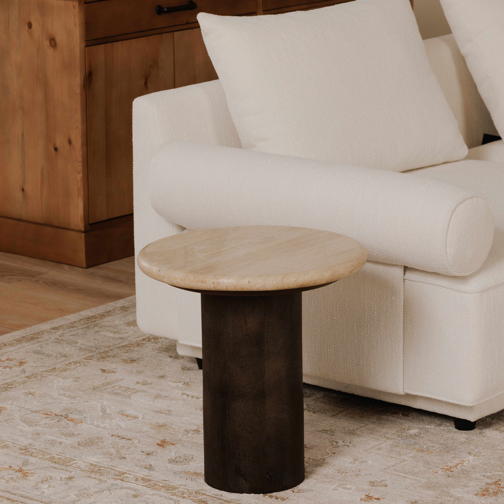 Landon Accent Table Beige Travertine, Side & End Table by Moe's Home, 17.72" width x 18.5" height x 17.72" depth View 7