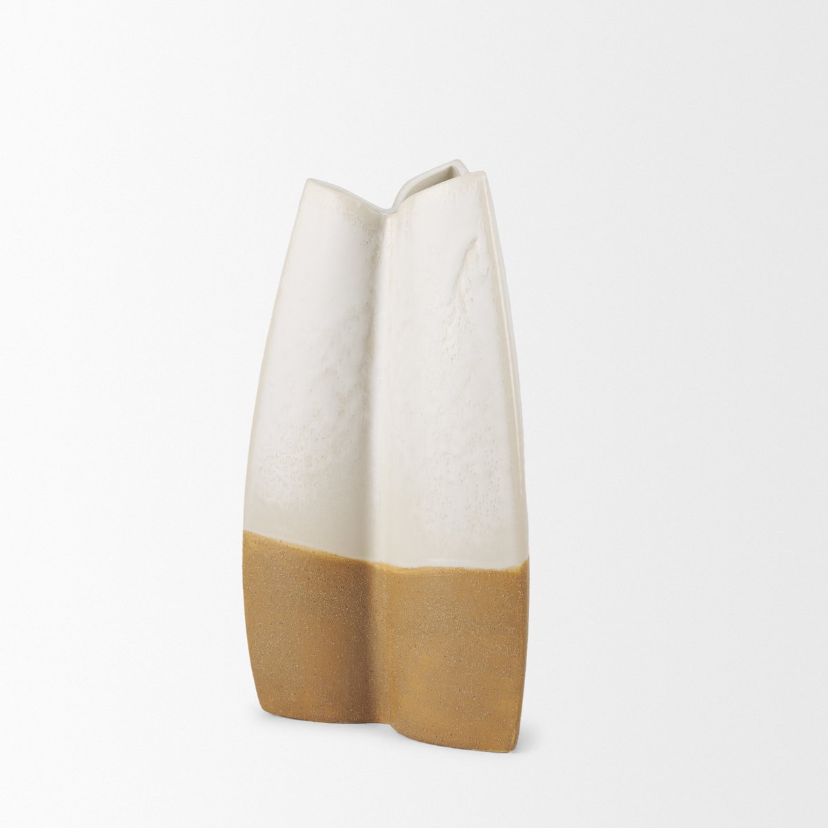 Vania Small Off White with Tan Textured Ceramic Vase, by Mercana, 7.22" length x 7.28" width x 13.5" height View 7