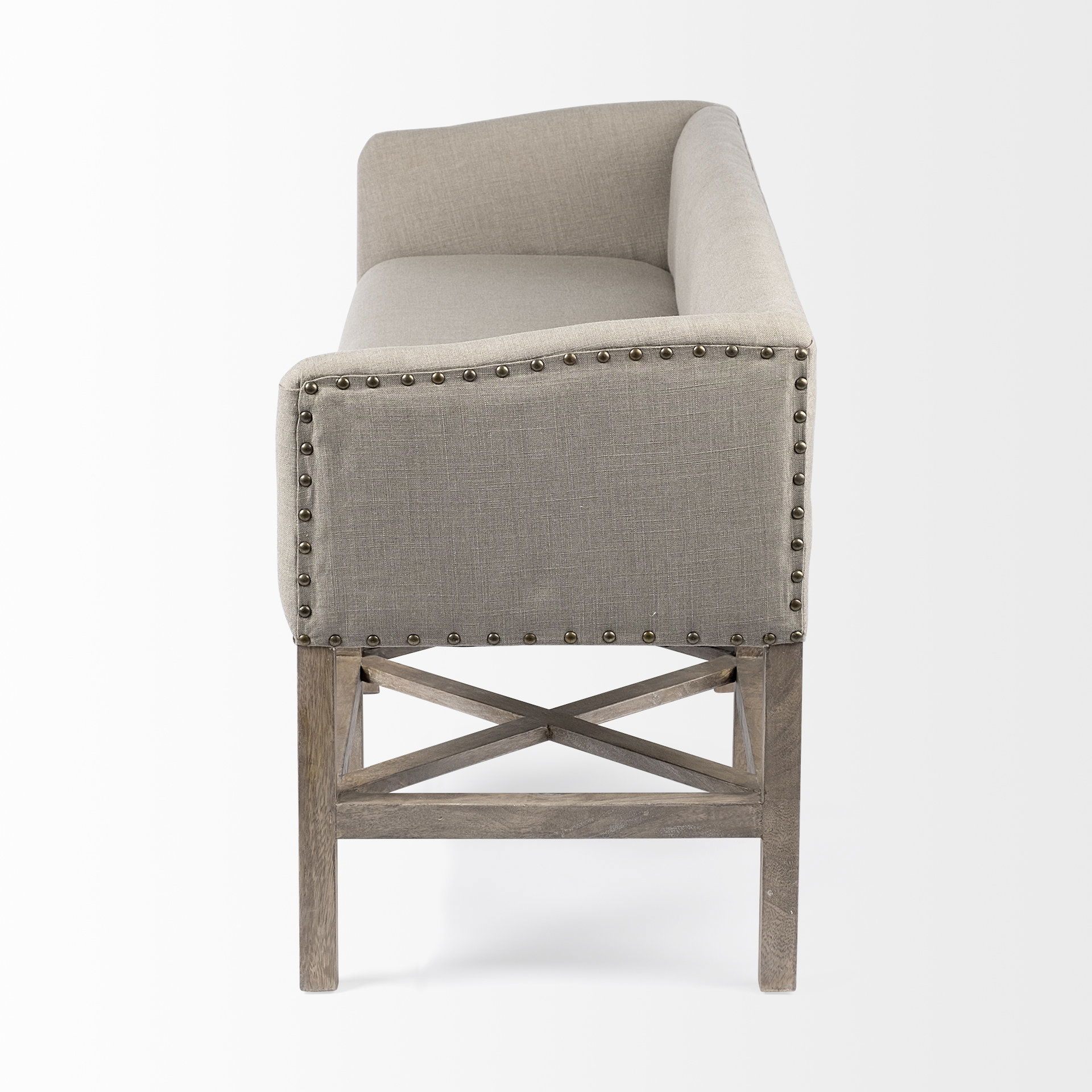 Bergen 60L x 19W Beige Fabric Covered Seat with Brown Wood Frame Accent Bench Bergen 60L x 19W Beige Fabric Covered Seat with Brown Wood Frame Accent Bench large image