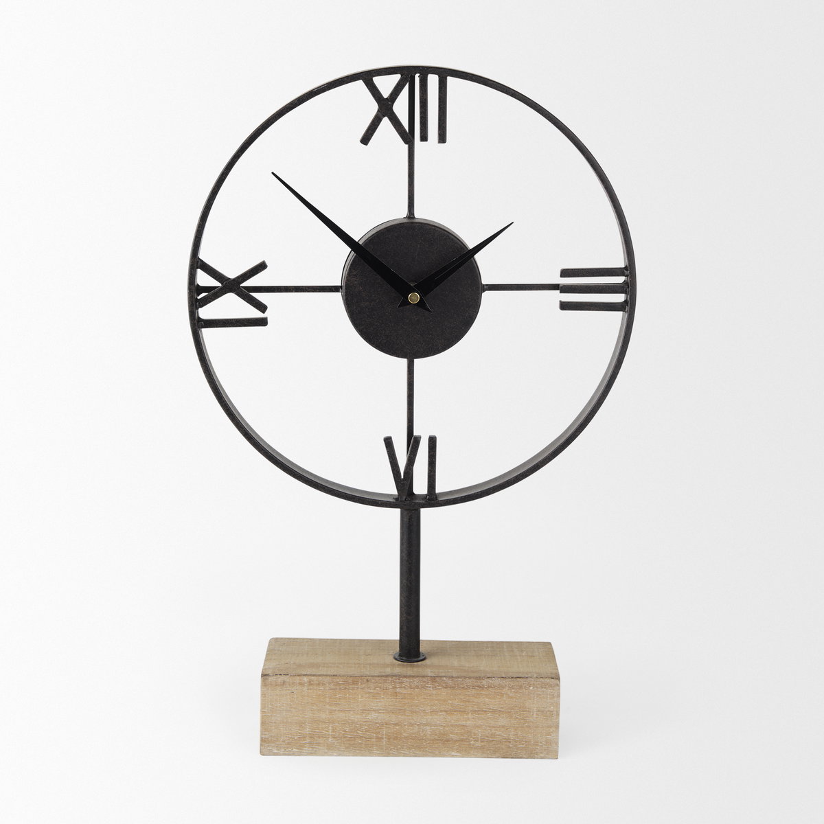 Oris Black Metal/Wood Open Frame Table Clock, by Mercana, 11.42" length x 3.15" width x 17.72" height View 4