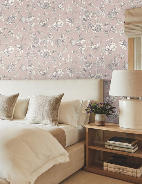 Passion Flower Toile Orchid Wallpaper