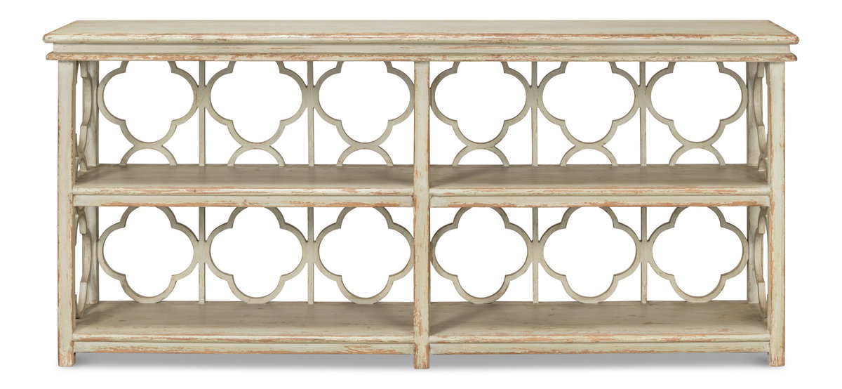 Quatrefoil Bookshelf Console Table, by Sarreid, 1'4" length x 6'6" width x 2'11" height View 2