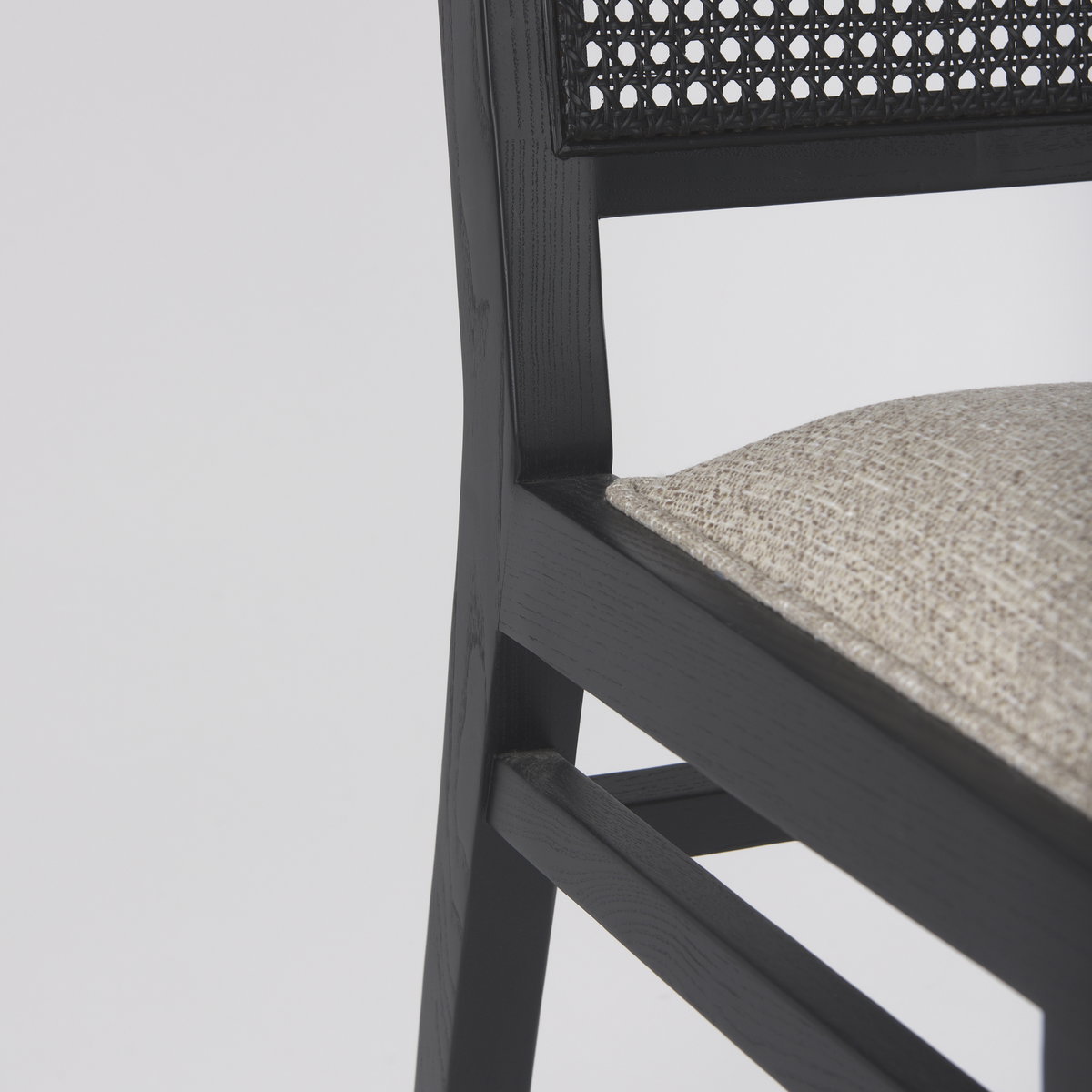 Wynn Cane Back Dining Side Chair | Beige Fabric with Black Wood, Dining Chair by Mercana, 20.47" length x 24.61" width x 34.06" height View 12