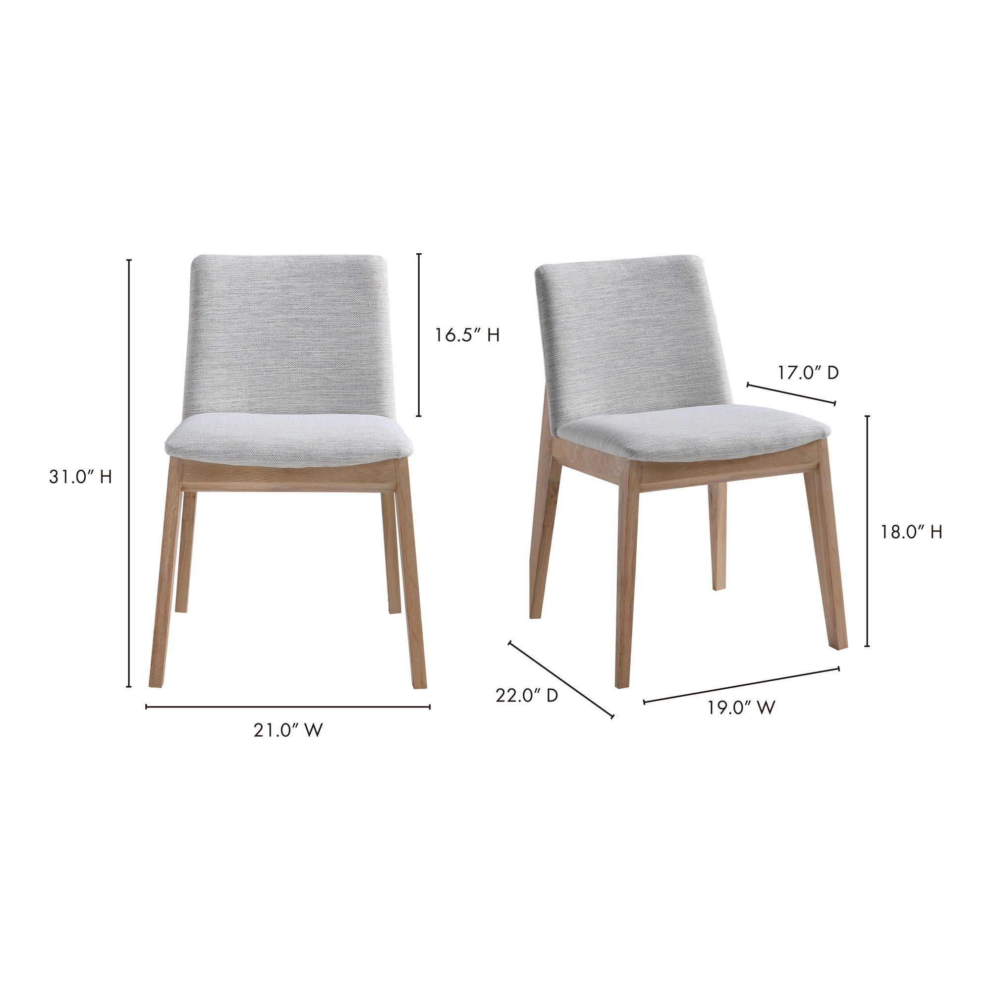 Deco Oak Dining Chair Light Grey - Set Of Two, by Moe's Home, 21" width x 31" height x 22" depth View 12