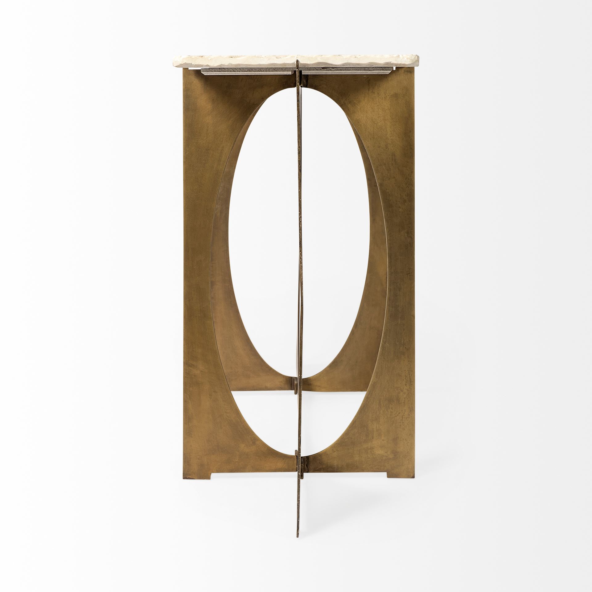 Reinhold IV 59L x 16W White Marble Top Gold Metal Base Console Table, by Mercana, 60" length x 17" width x 31" height View 5