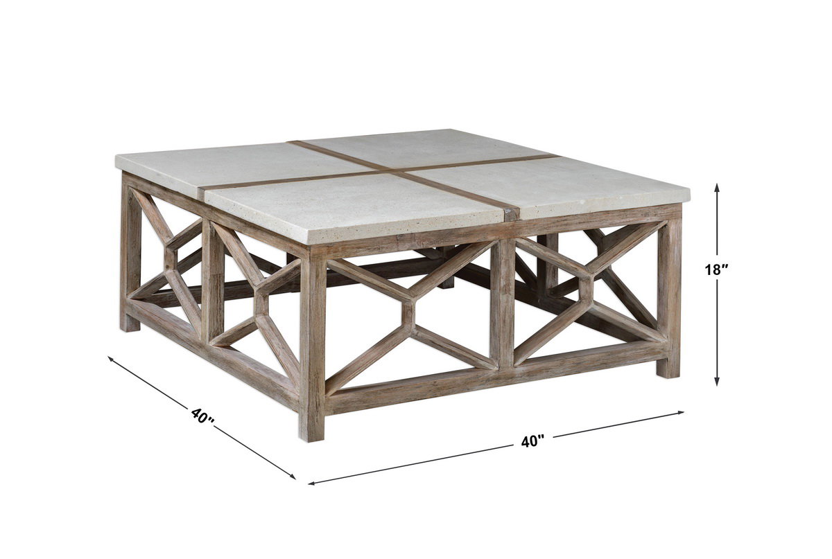 Catali Stone Coffee Table, by Uttermost, 40" width x 18" height x 40" depth View 3