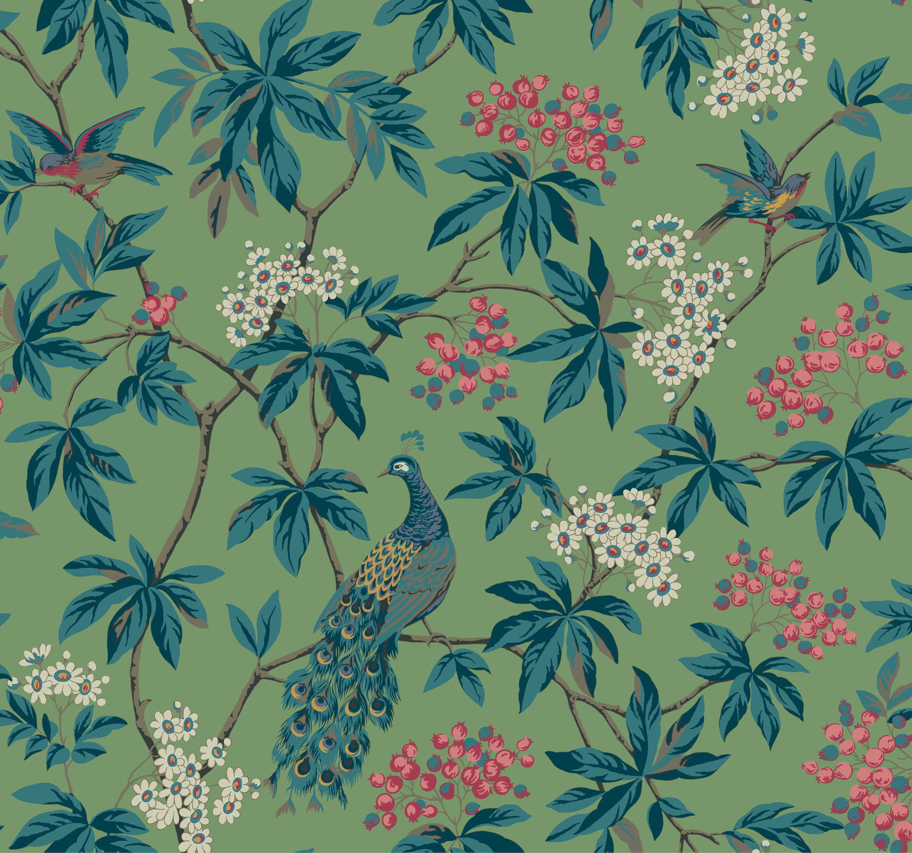Peacock Estate Green Wallpaper large image 