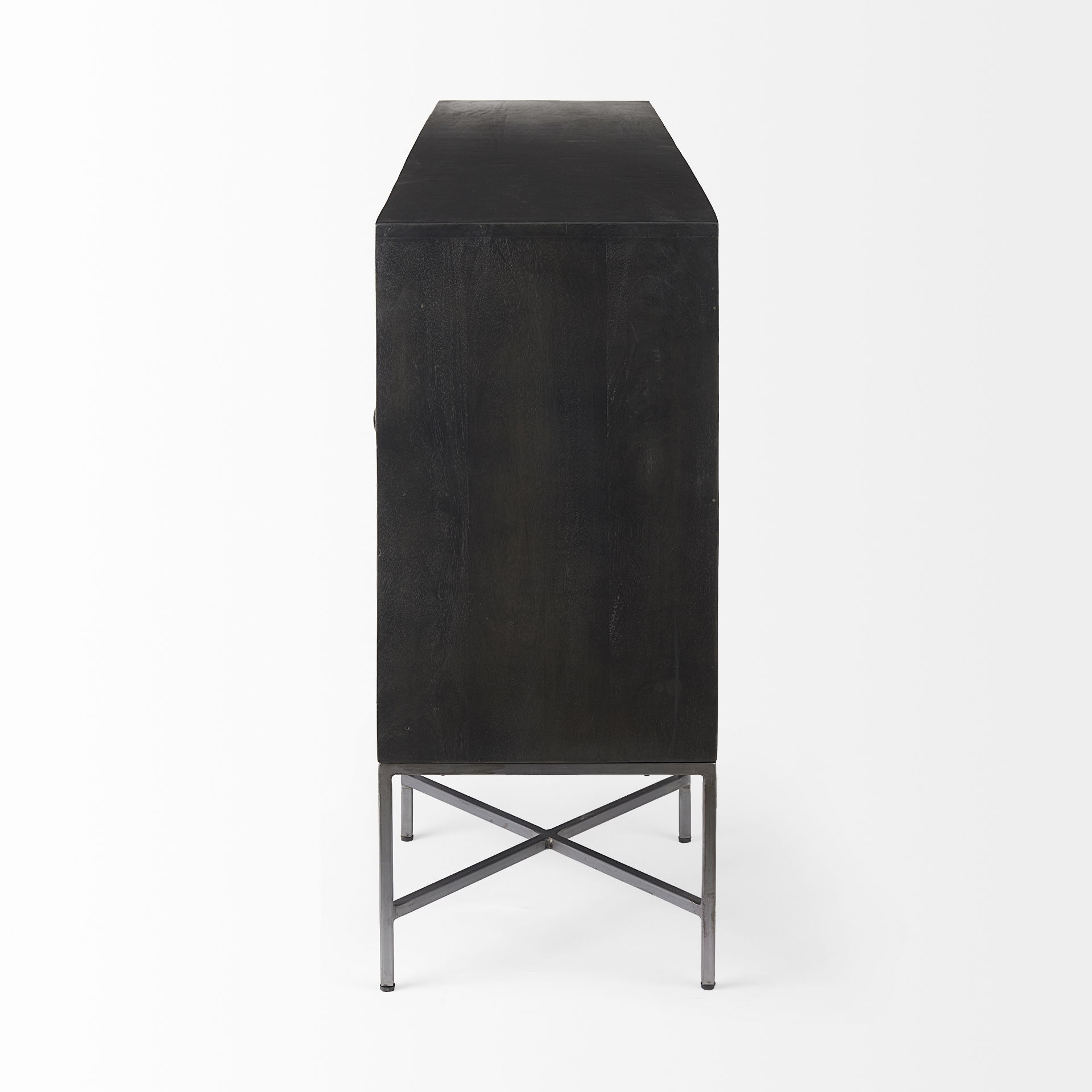 Hogarth I 72x15 Two-Tone Brown Solid Wood Base Silver Frame 4 Cabinet Sideboard, Sideboards & Buffet by Mercana, 16" length x 72" width x 34" height View 6