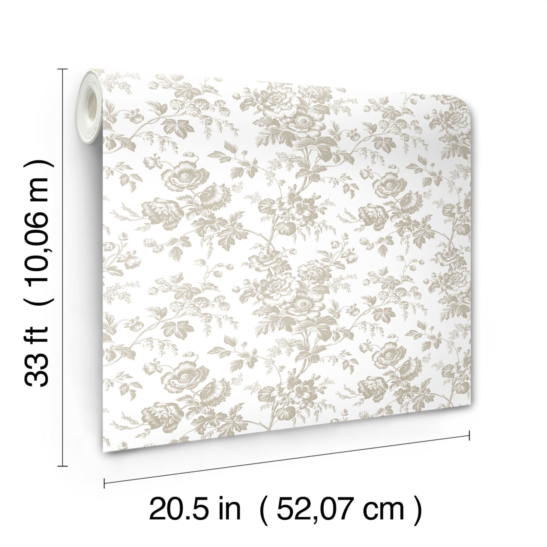 Anemone Toile Taupe Wallpaper, by York Wall, 33' length x 1'8.5" width x 0.02" depth View 8