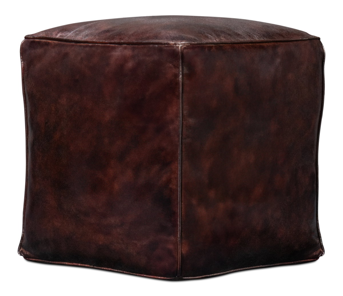 Sunday Afternoon Leather Cube Dark Brn, by Sarreid, 1'3" length x 1'3" width x 1'4" height View 8